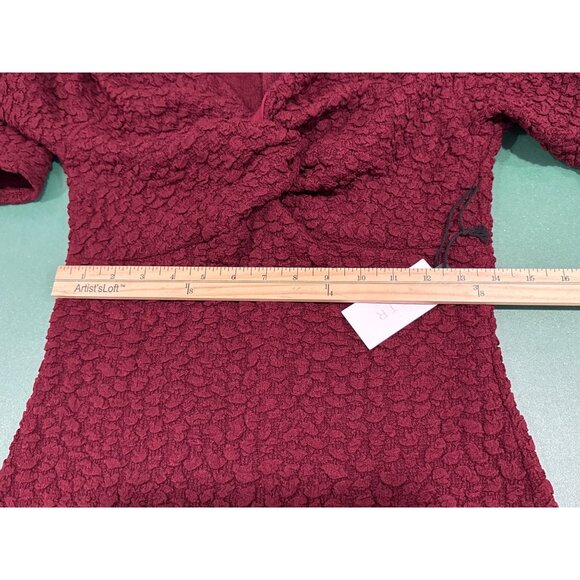 Astr The Label - Burgundy Textured Knit Knot Front Off the Shoulder Long Sleeve - Picture 8 of 12